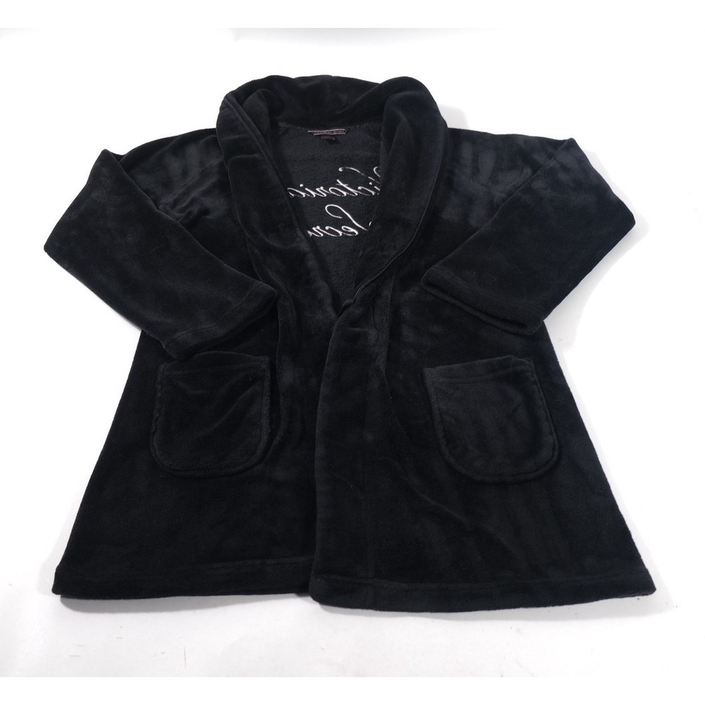 Victoria's Secret Robe Womens XS/S Black Fleece Logo Script Short Plush Lounge